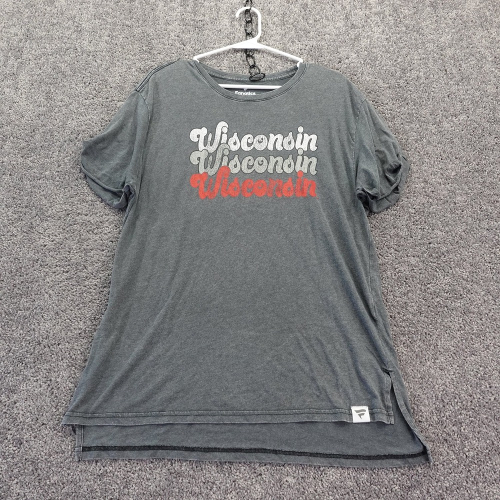 Fanatics T Shirt Womens 2XL Gray Wisconsin Badgers NCAA Short Sleeve Tee